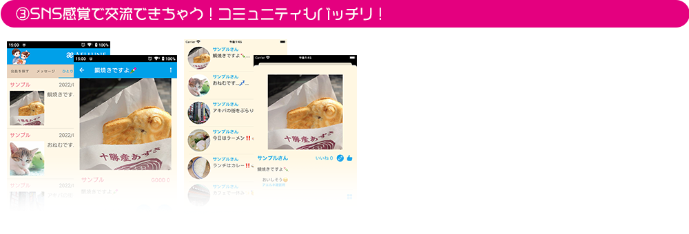 ③SNS感覚で交流できちゃう！コミュニティもバッチリ！